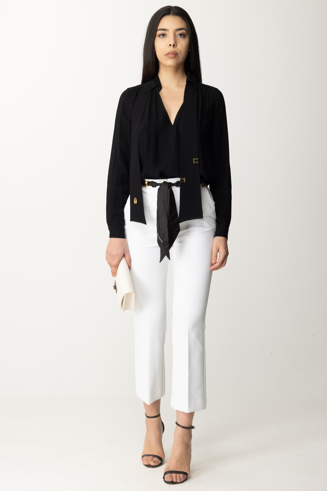 Preview: Elisabetta Franchi Trousers with scarf belt Avorio