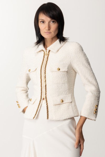 Elisabetta Franchi  Tweed jacket with zip and chain right GI09637E2 BURRO