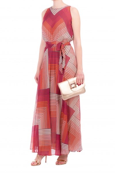 Twin-Set  Long dress with sash and chevron print 201TP2563 ST.GEOMETRICA ROSSI