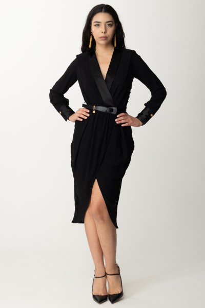 Elisabetta Franchi  Midi dress with belt and logo charm ABT5241E2 NERO