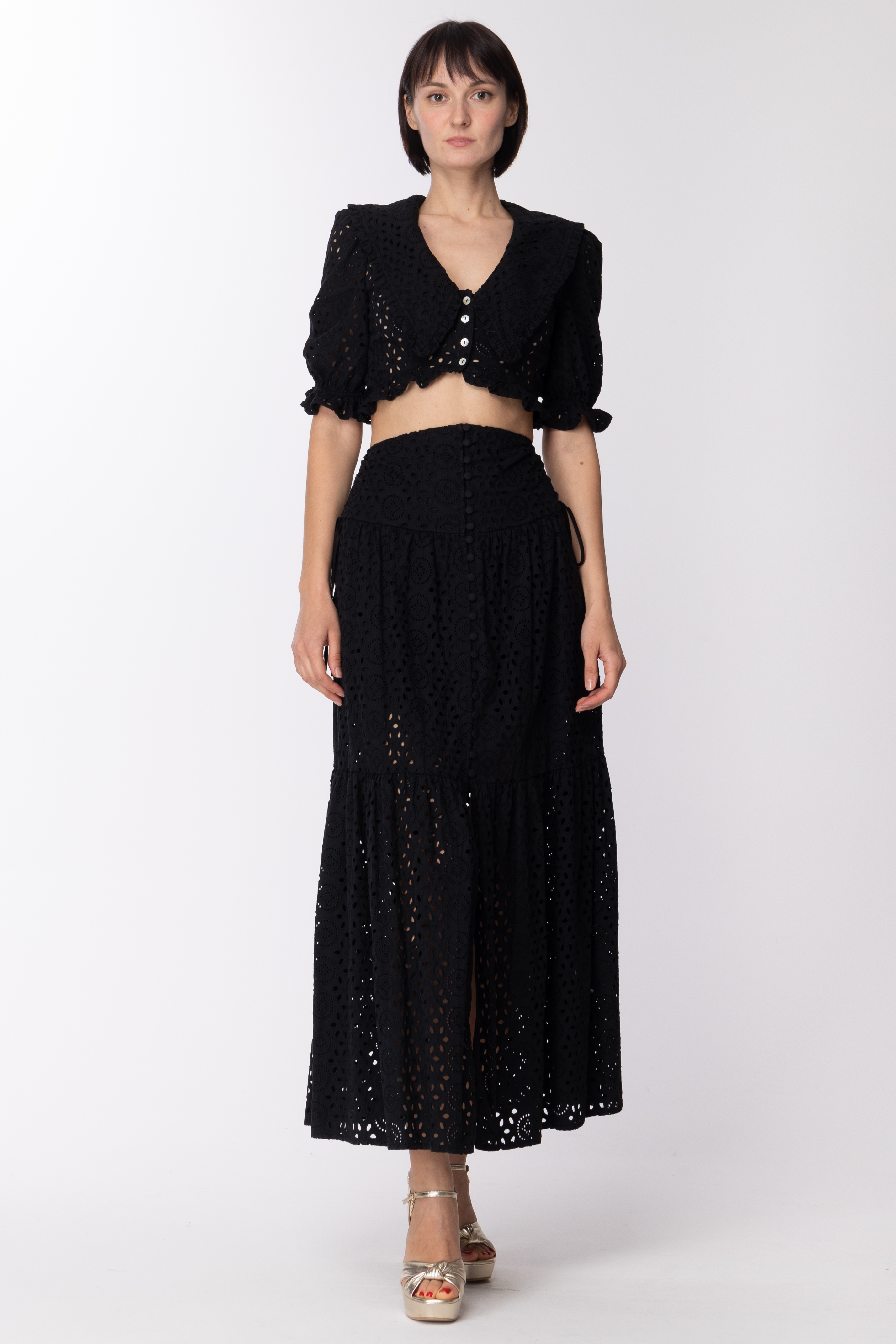 Vista previa: Aniye By Mirna falda larga con abertura y bordado inglés Black