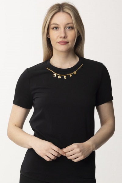 Elisabetta Franchi  Koszulka z naszyjnikiem z zawieszkami MA01141E2 NERO