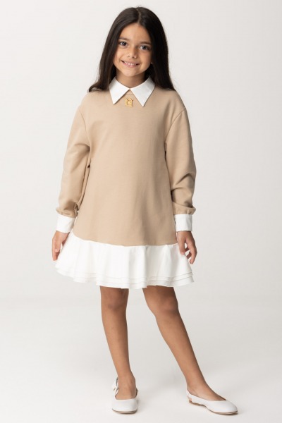ELISABETTA FRANCHI BAMBINA  Sweatshirt dress with ruffles EFAB5080FF002.DS25 SAND/IVORY