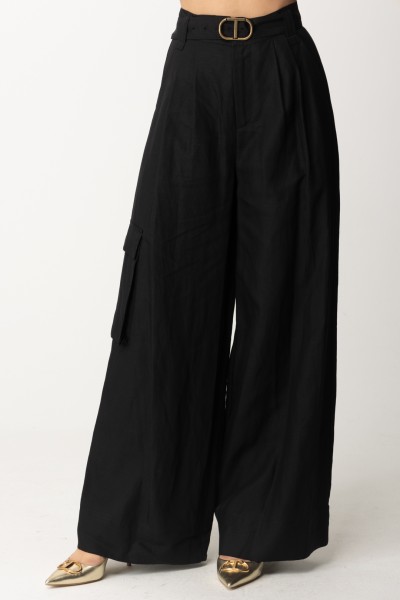 Twin-Set  Pantalon large avec ceinture 241TP2522 NERO