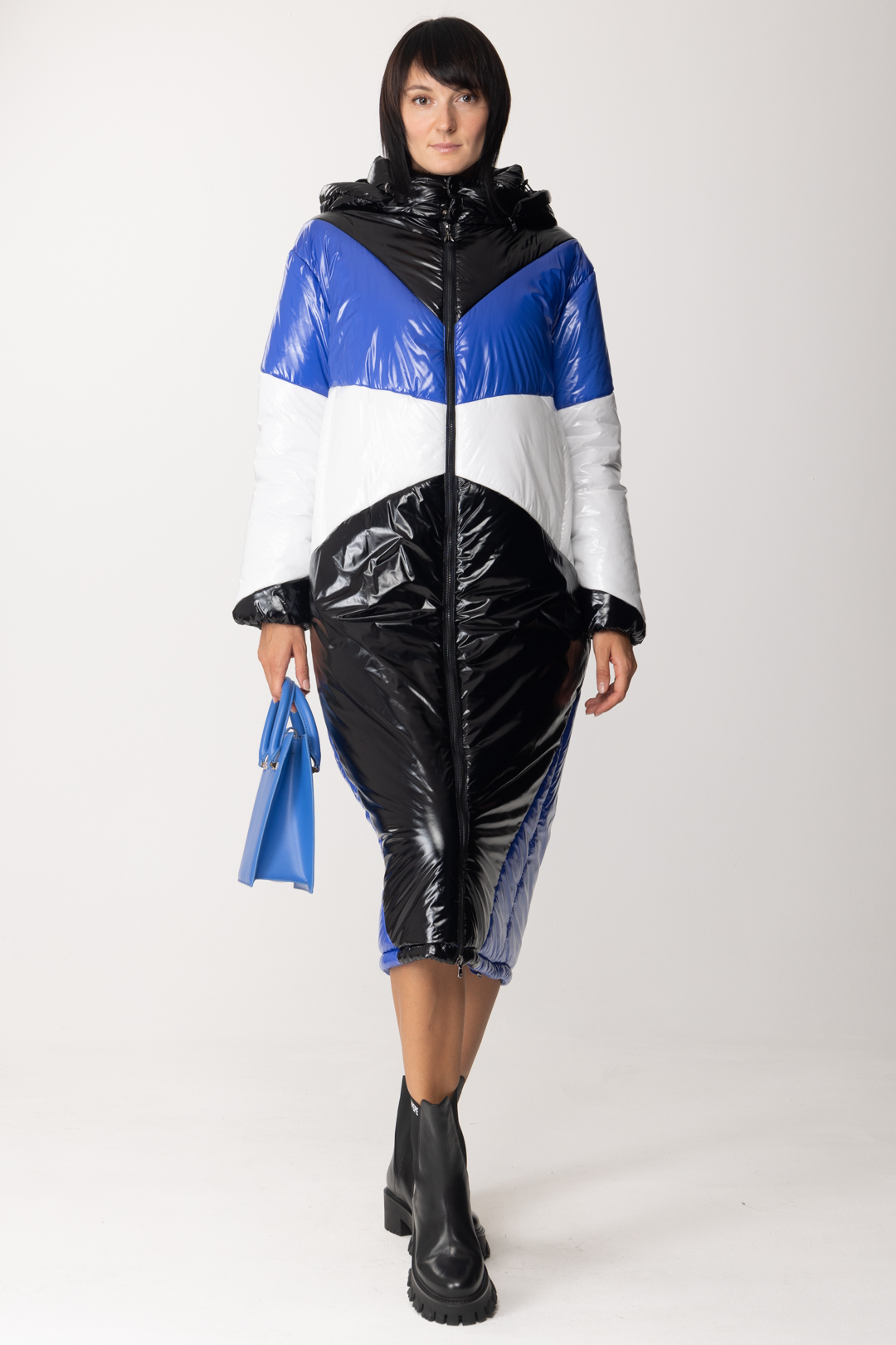 Preview: Patrizia Pepe Three-colour nylon maxi jacket Block Color