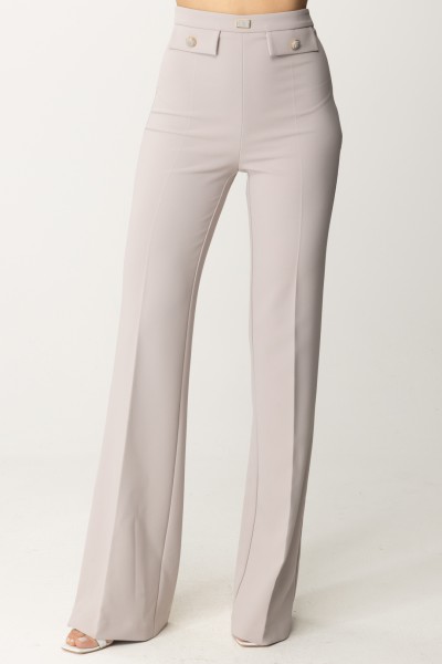 Elisabetta Franchi  Flared trousers with logoed flaps at the waist PA02941E2 PERLA