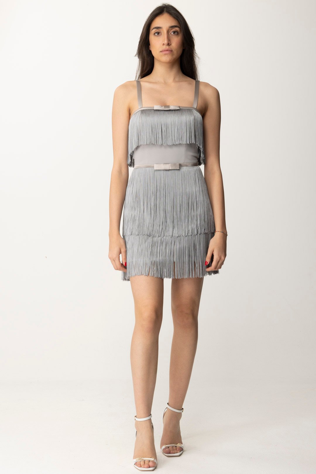 Preview: Elisabetta Franchi Mini Dress with Fringes and Bows Perla