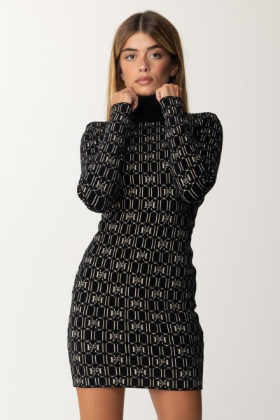 Elisabetta Franchi  Mini dress in chenille with geometric pattern AM32M37E2 NERO/CHAMPAGNE