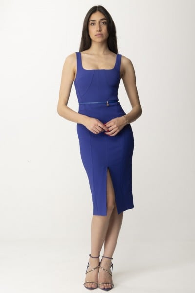 Elisabetta Franchi  Sheath dress with belt and logo charm AB53841E2 BLUE INDACO
