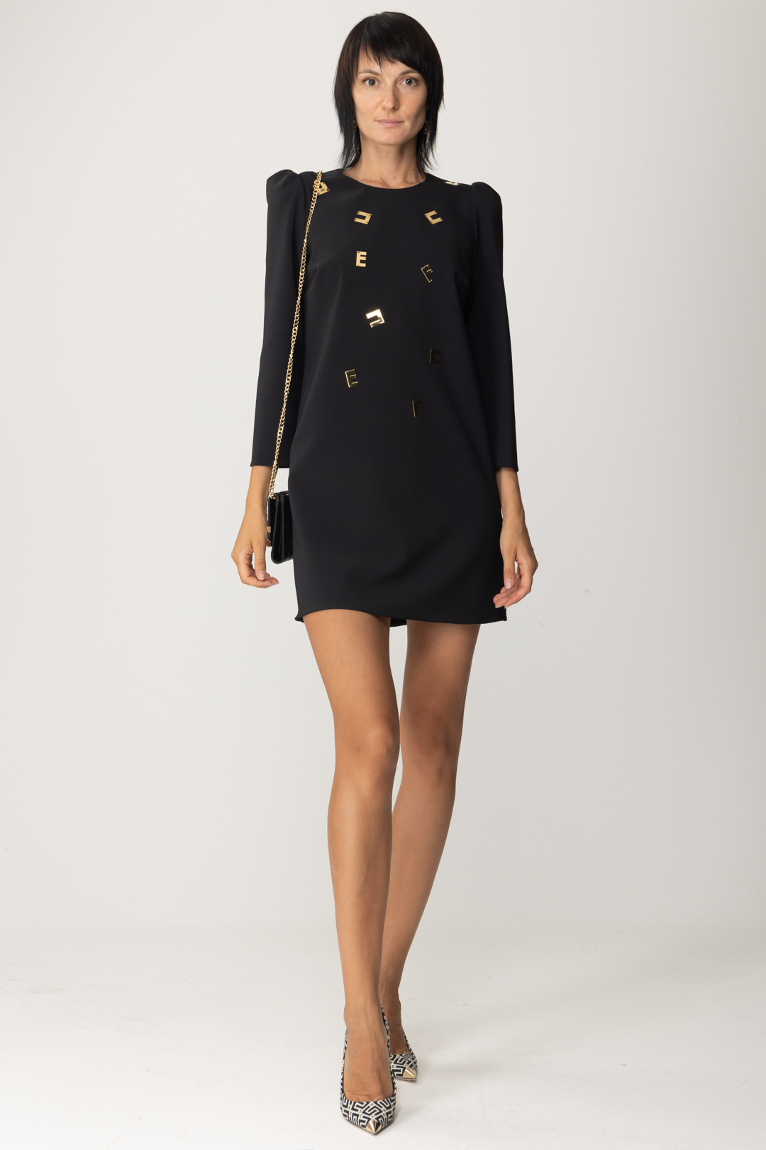 Preview: Elisabetta Franchi Boxy minidress with lettering Nero