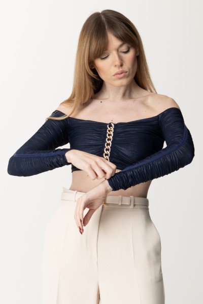 Elisabetta Franchi  Laminated jersey crop top with chain TO03137E2 INCHIOSTRO