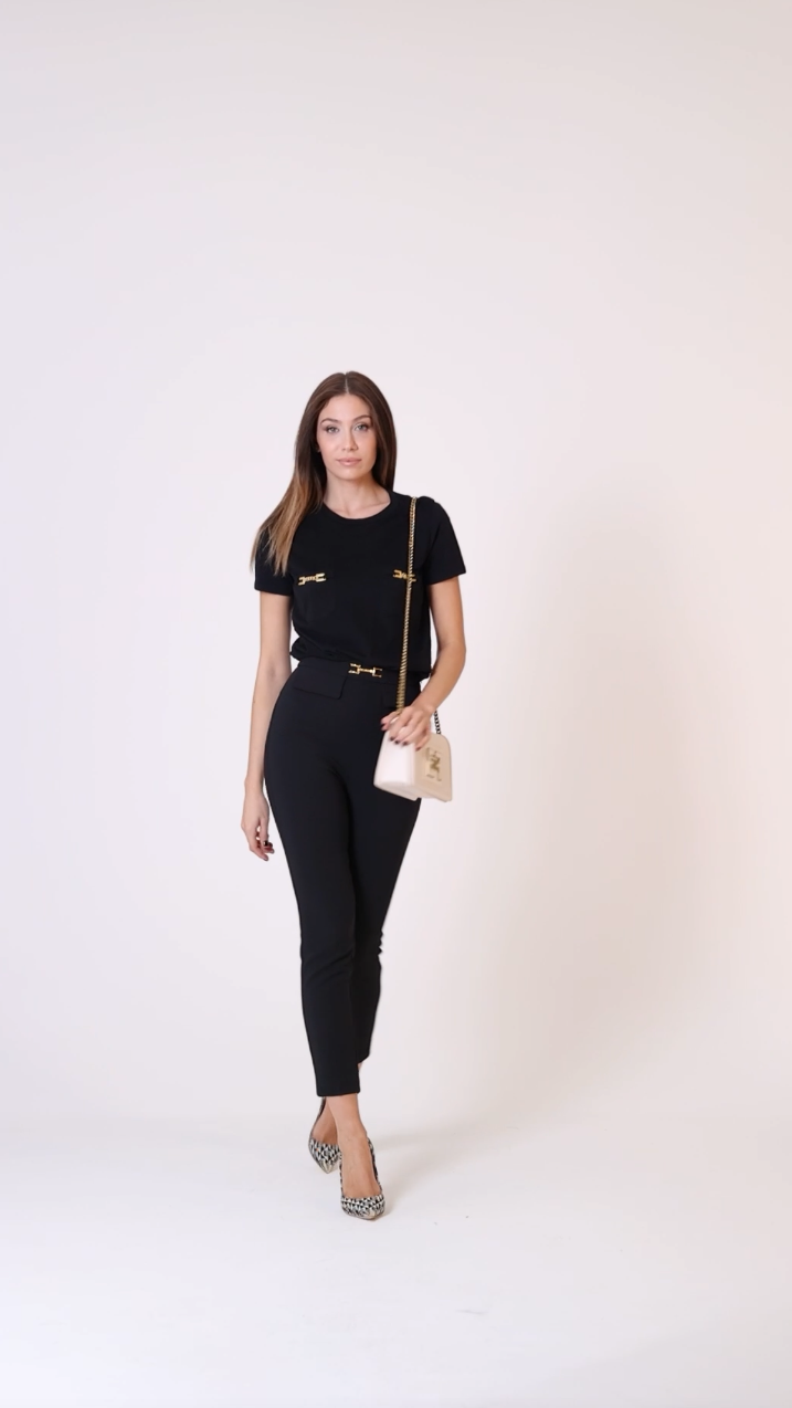 Anteprima: Elisabetta Franchi T-shirt con taschine e morsetti logati Nero