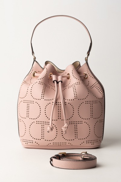 Twin-Set  Bucket bag with perforated logo 241TD8031 ROSA GESSO