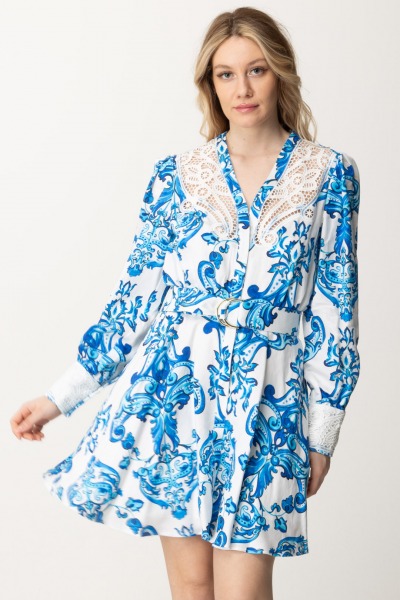 Guess  Printed Mini Dress with Embroidered Details 4GGK24 9708Z BLUE NOTE