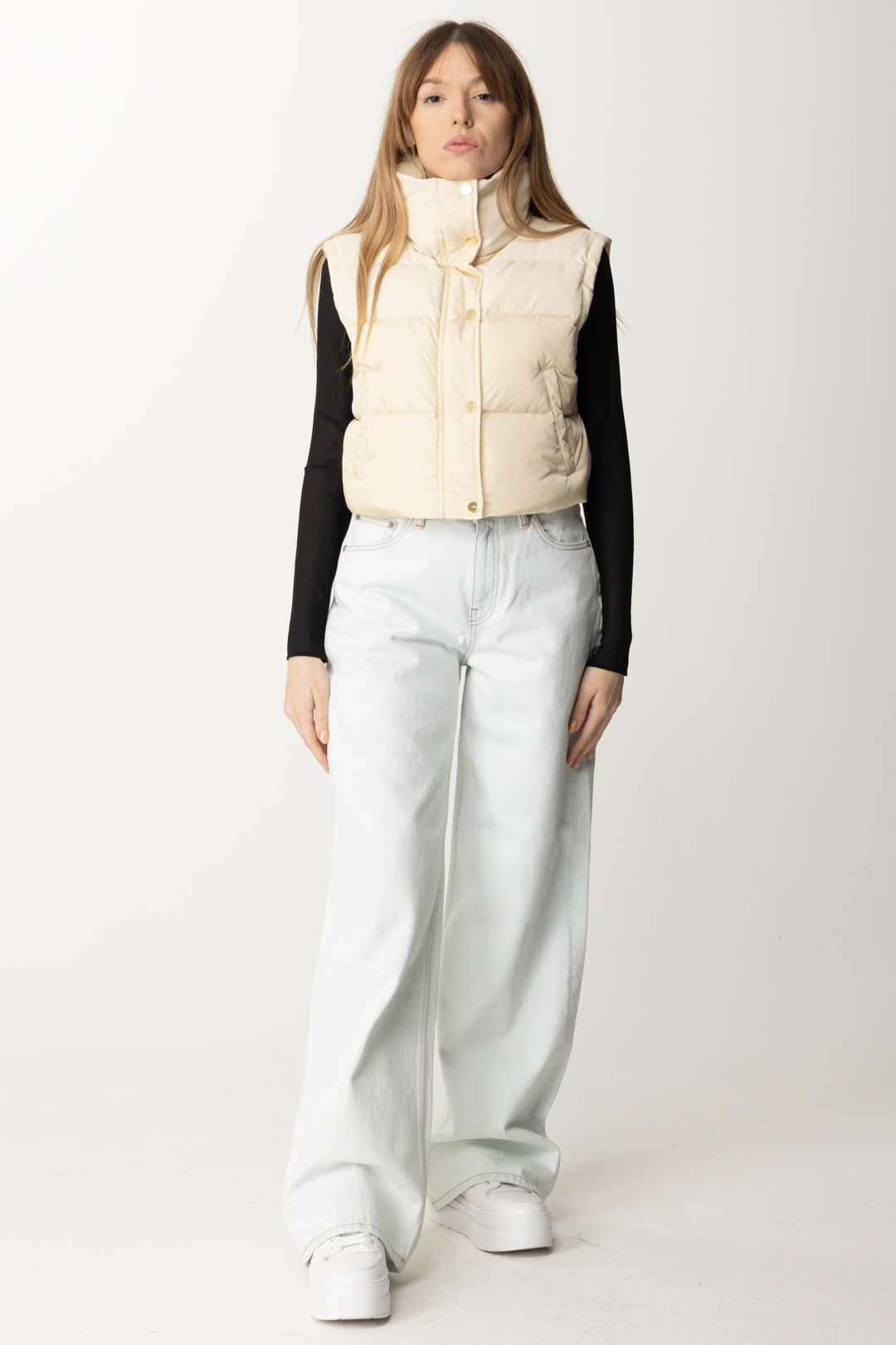 Preview: Pinko Short padded vest with high neck BEIGE NEBBIA
