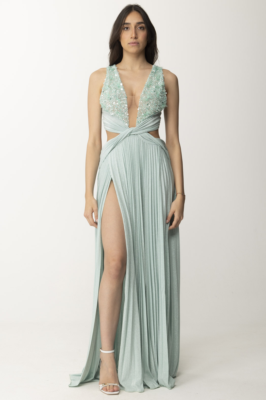 Preview: Elisabetta Franchi Red carpet dress in lurex with embroidery ACQUA