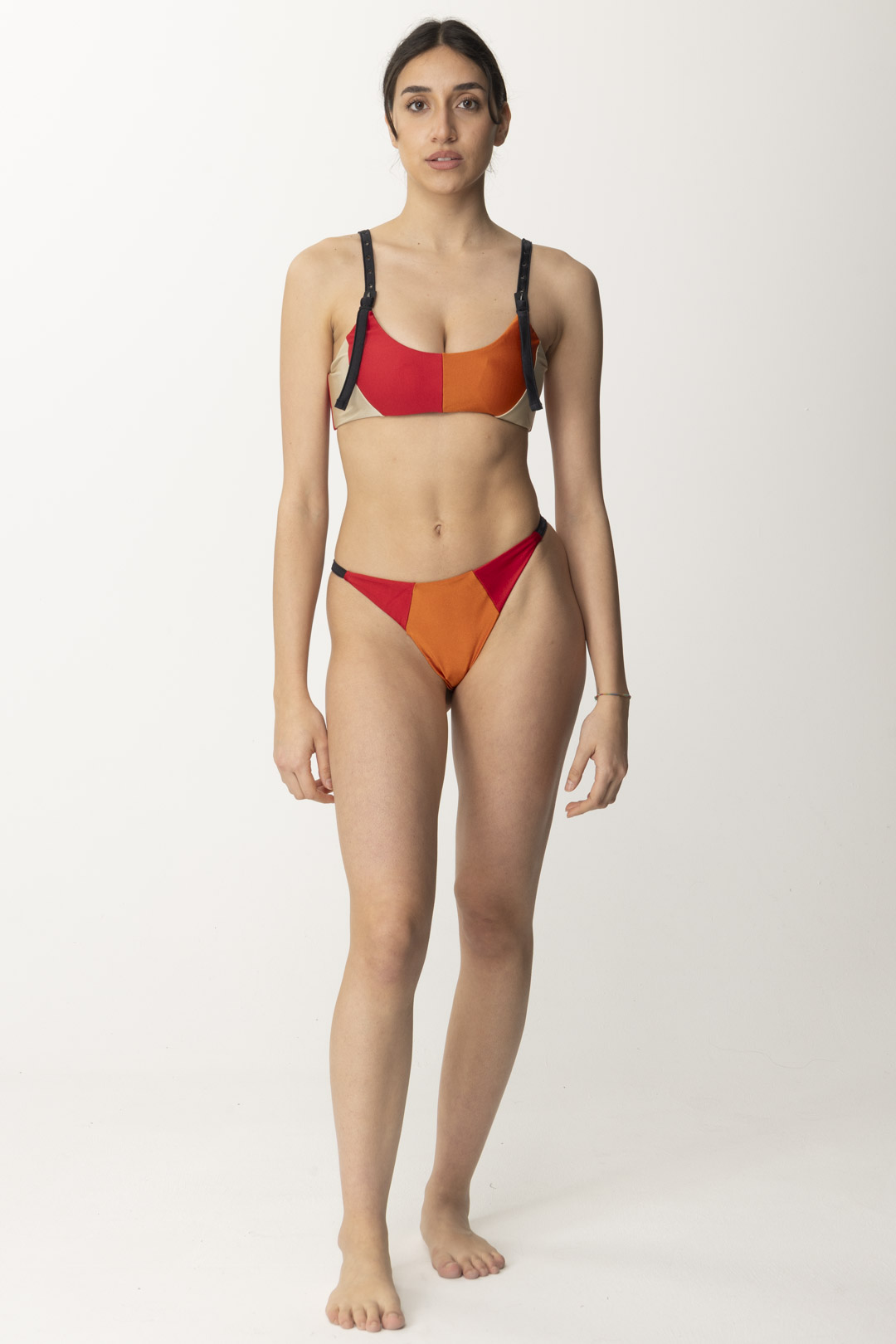 Preview: Me Fui Multicolored bikini with buckles Red