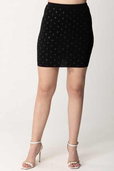Elisabetta Franchi  Mini-jupe avec lettrage en strass GK90B42E2 NERO