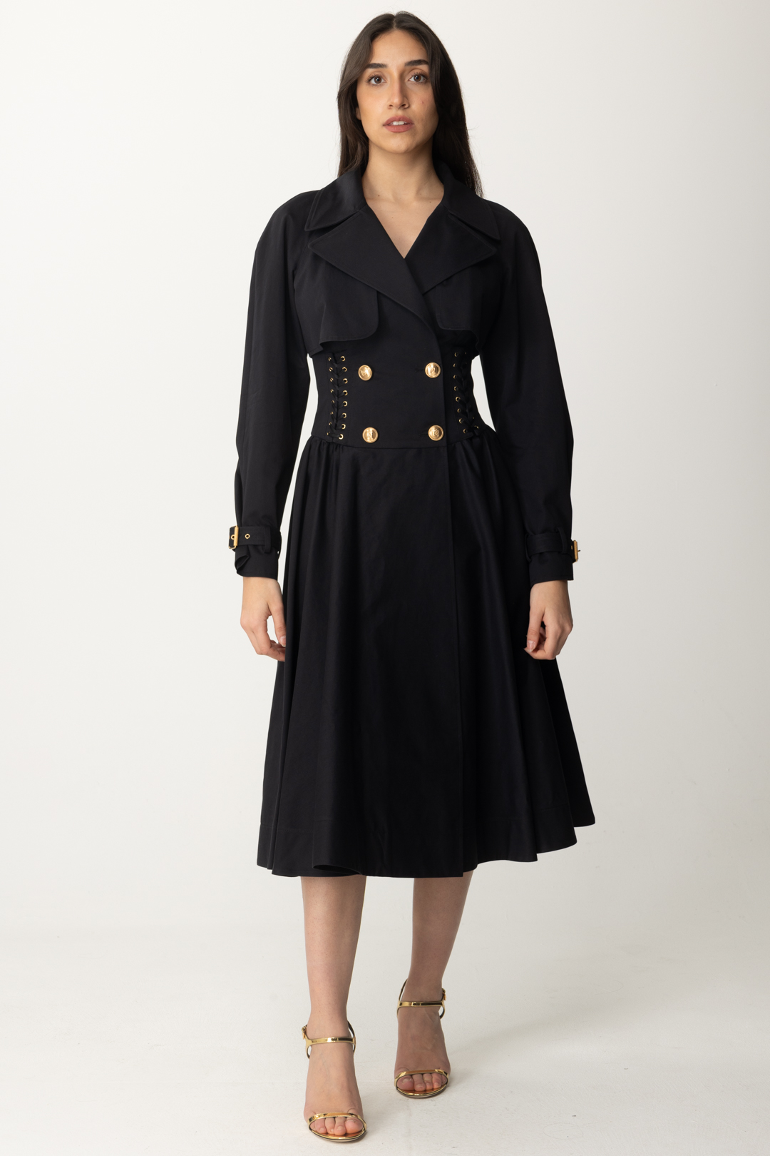 Aperçu: Elisabetta Franchi Trench-coat en coton à double boutonnage Nero