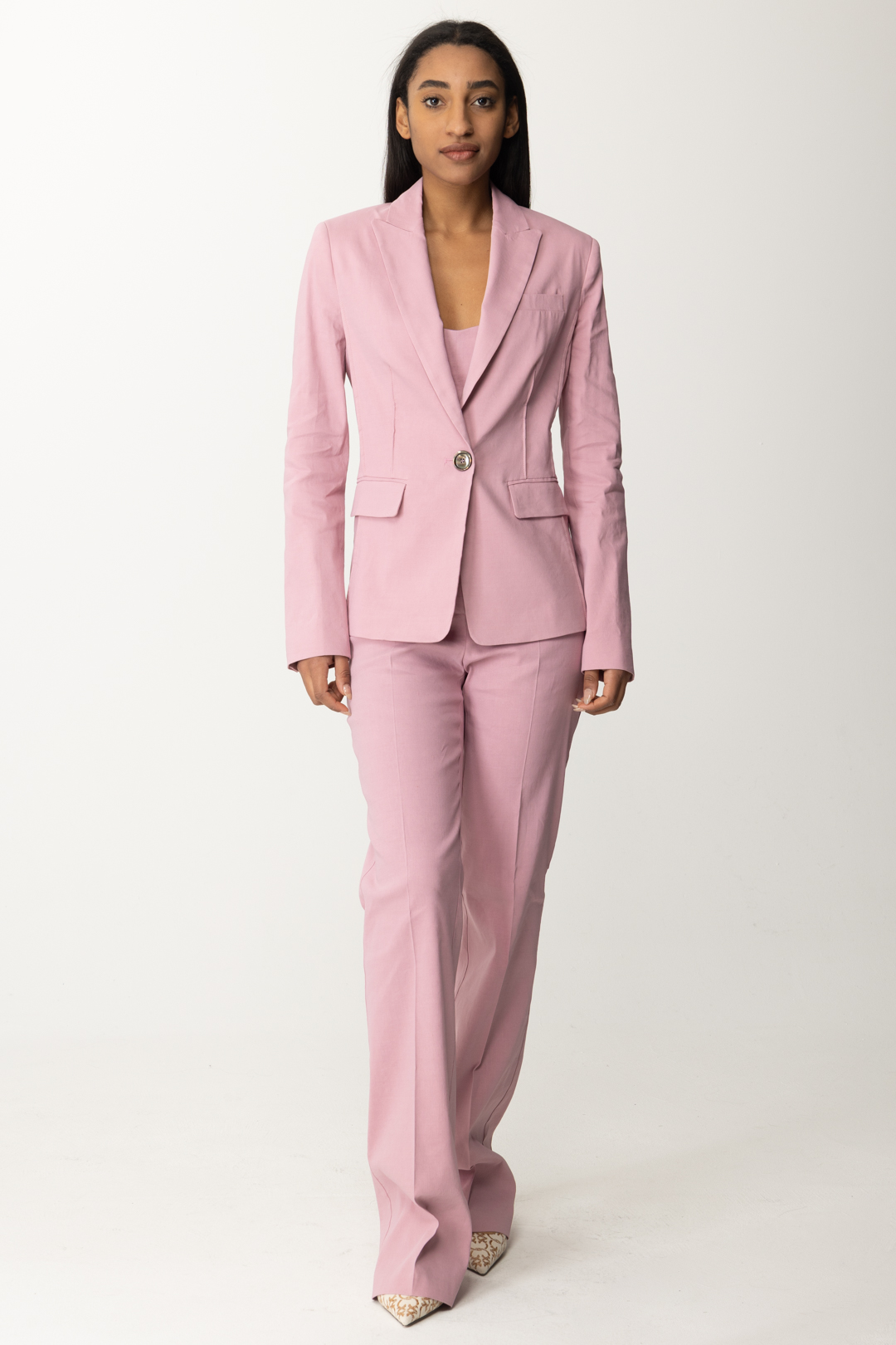 Preview: Pinko Single-Breasted Stretch Linen Jacket FUMO ORCHIDEA