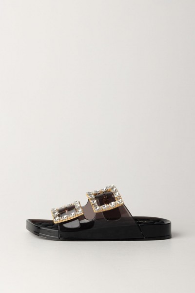 Twin-Set  Jeweled double-buckle slide sandals 241LMT012 NERO