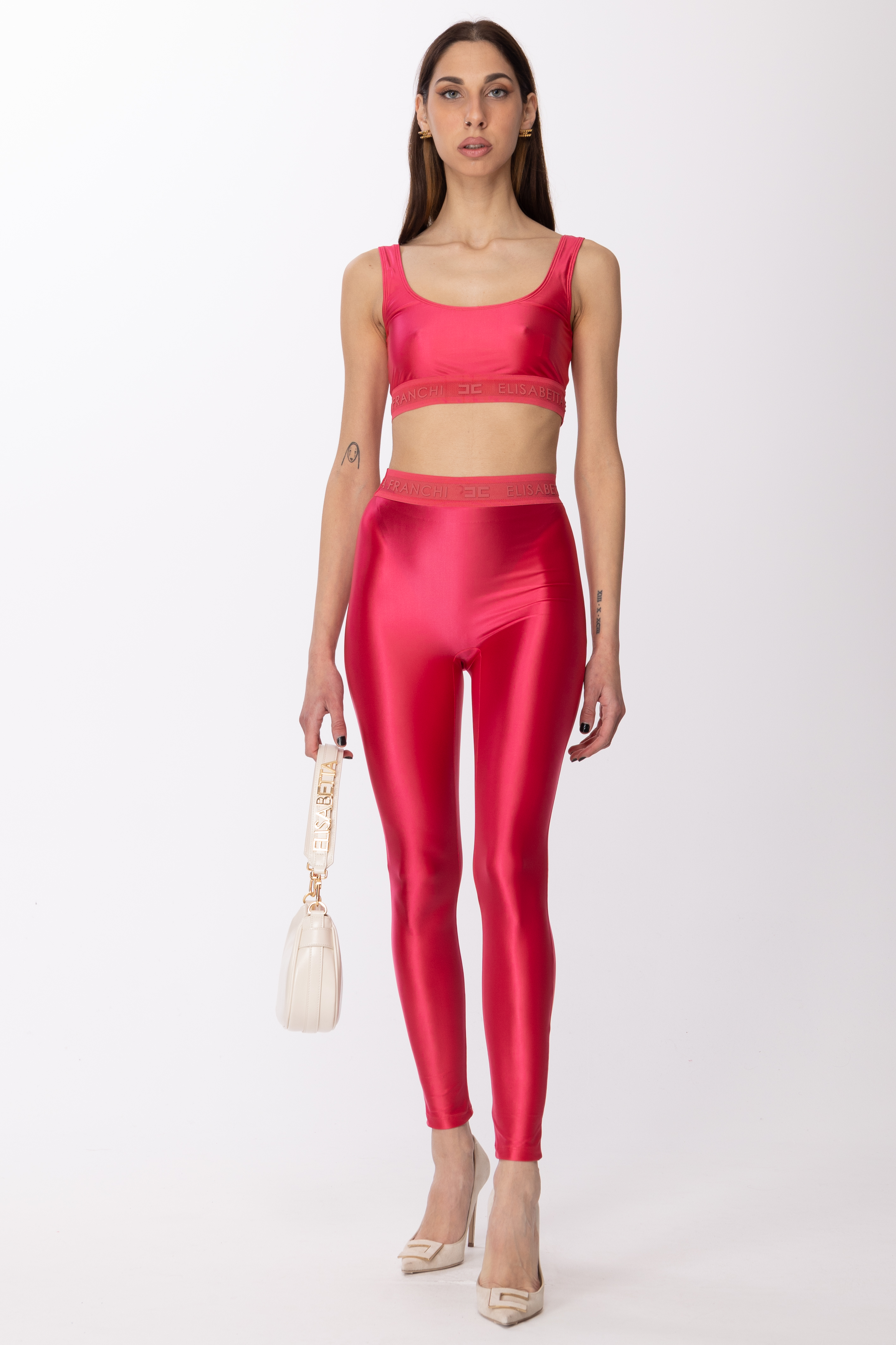 Preview: Elisabetta Franchi Lycra leggings with logoed elastic band Fuxia