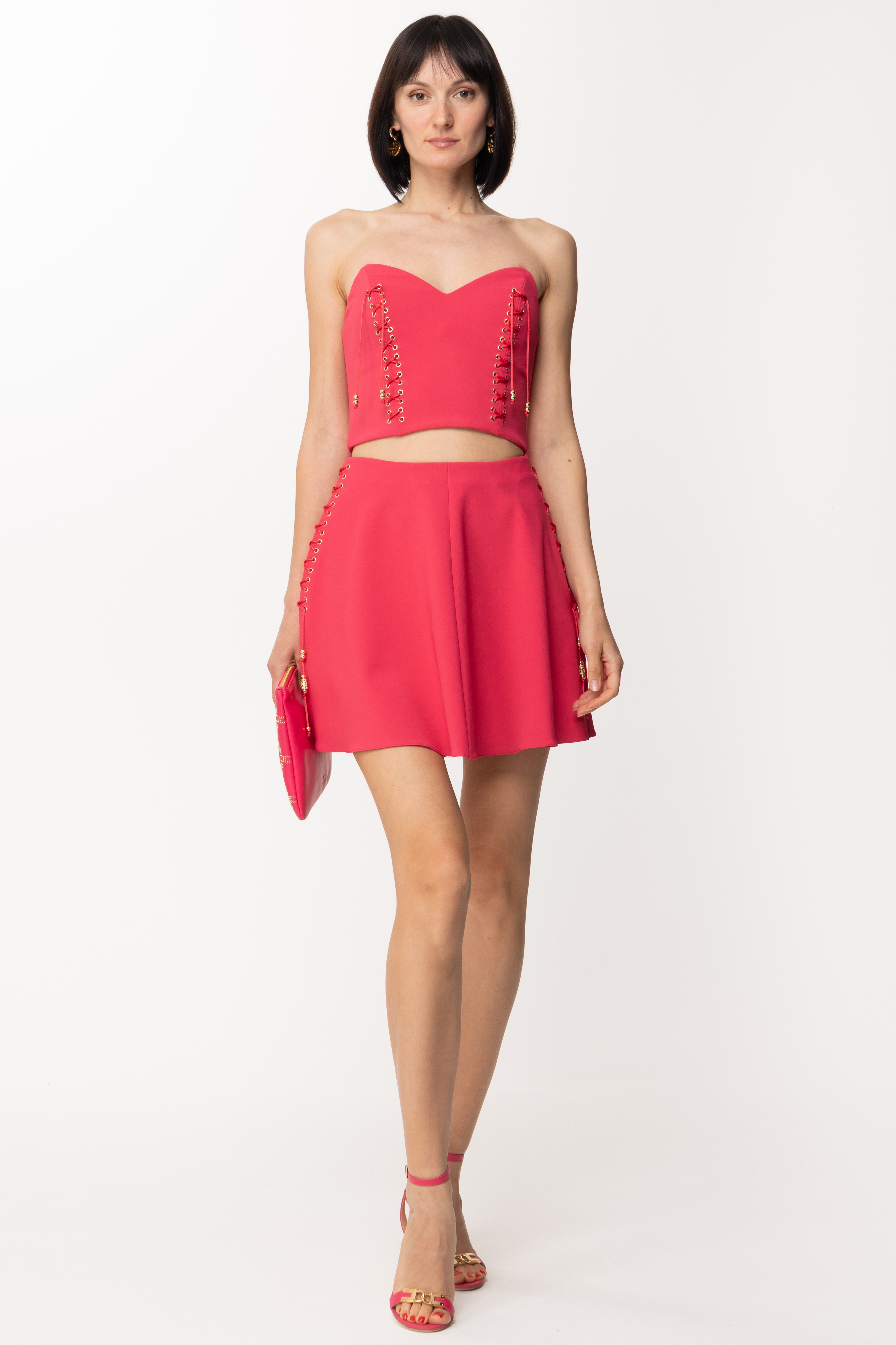 Preview: Elisabetta Franchi Flared miniskirt with criss-cross Fuxia