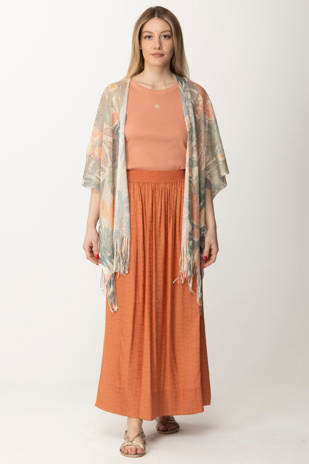 Preview: Twin-Set Long jacquard skirt with Oval T CANYON SUNSET