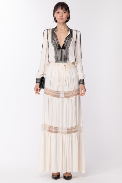 Elisabetta Franchi  Long skirt with lace decoration GO51432E2 BURRO