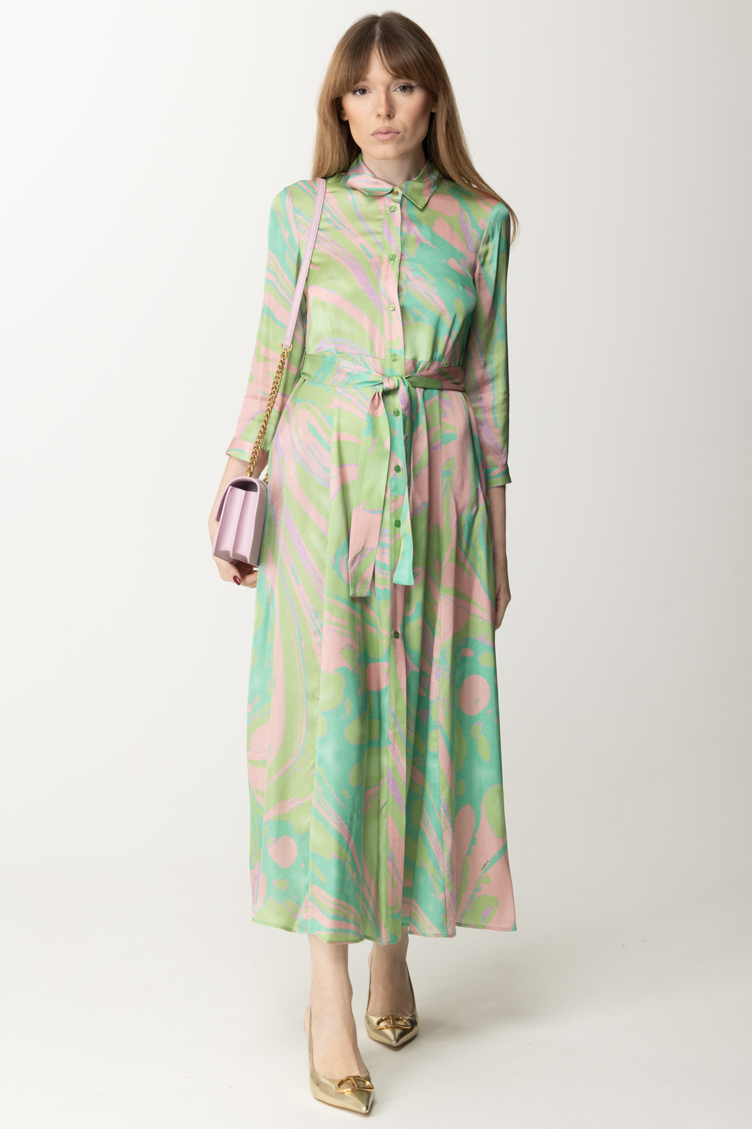Preview: Pinko Long patterned chemisier dress MULT VERDE/ROSA