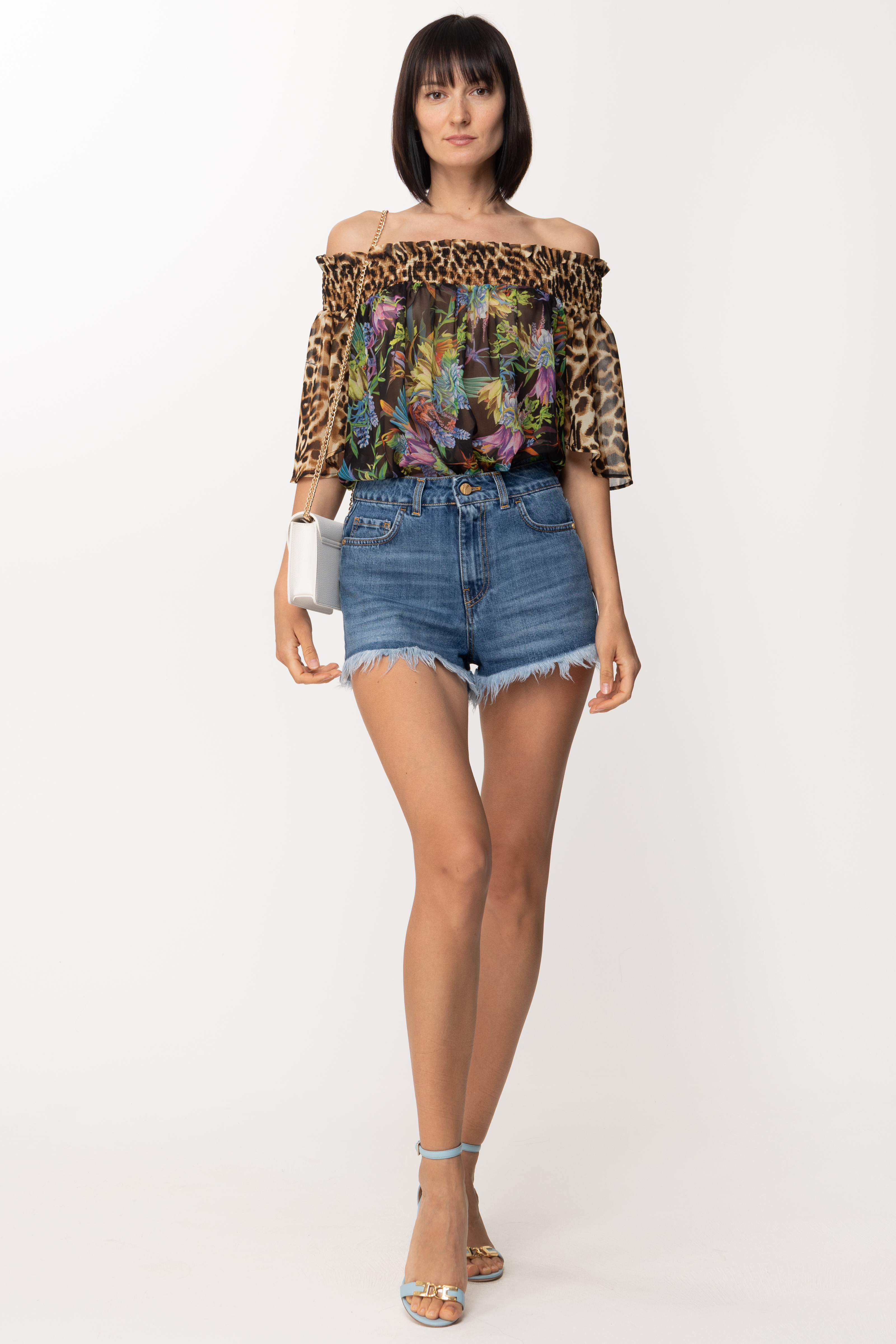 Preview: Just Cavalli Blouse shirt with boat neckline and print Black