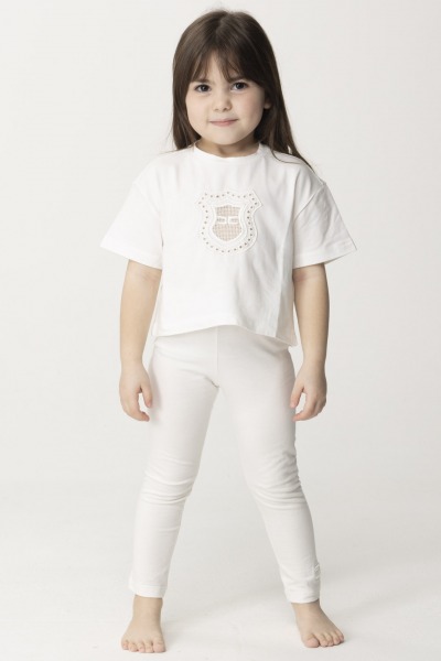 ELISABETTA FRANCHI BAMBINA  T-shirt with embroidered crest EFTS2100JE006.0000 LIGHT CREAM