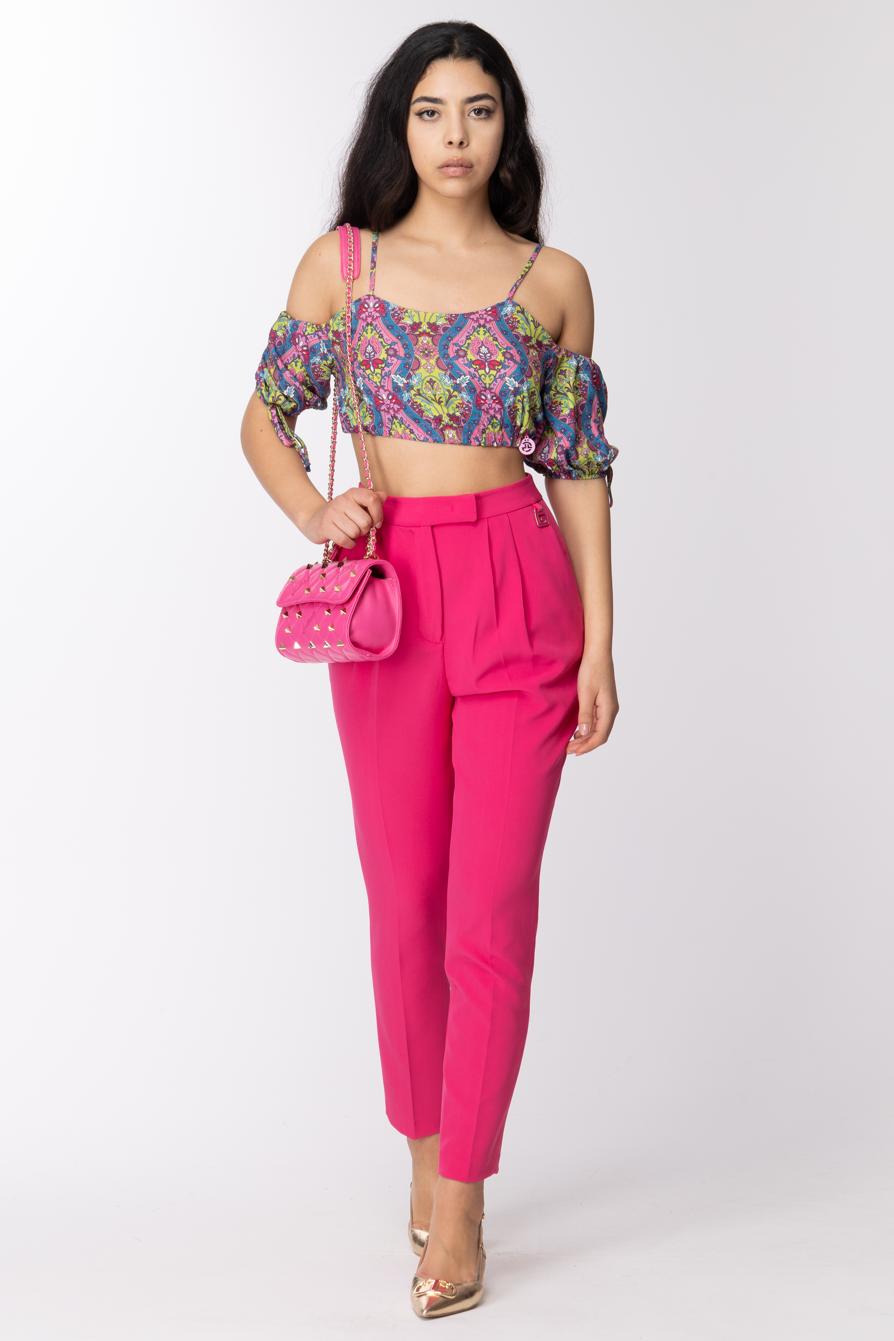 Preview: Gaelle Paris Printed top with baloon sleeves MULTICOLOR ROSA