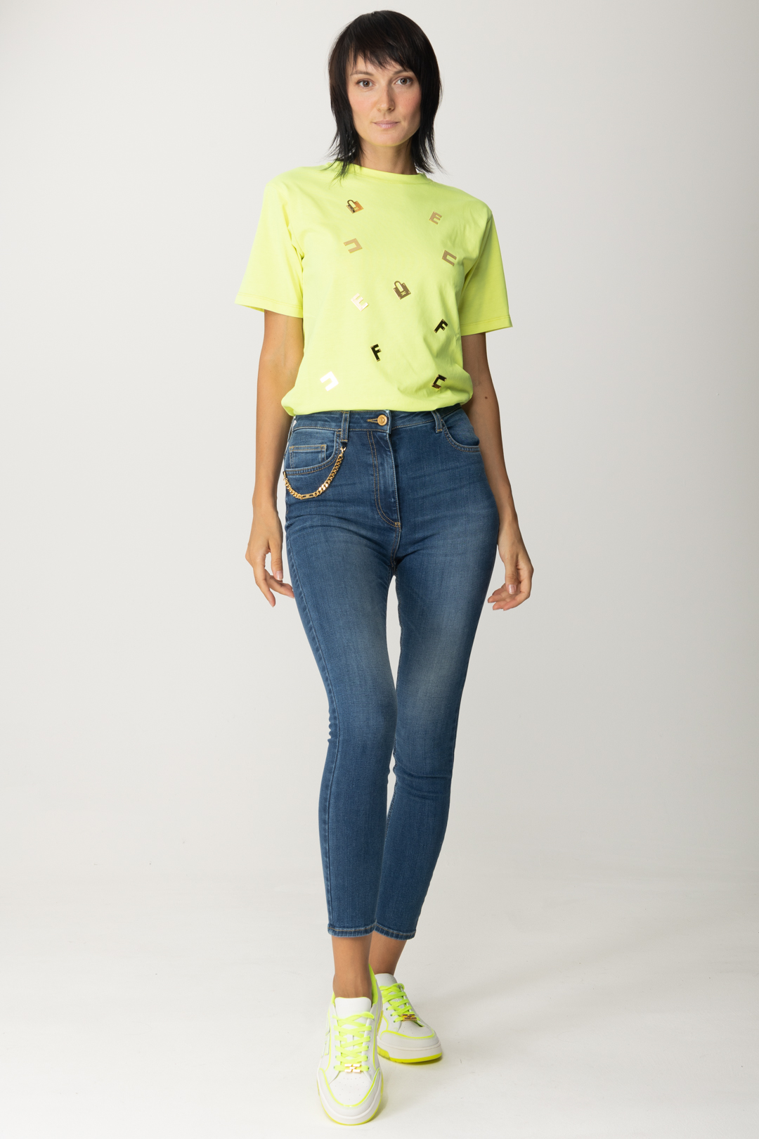 Preview: Elisabetta Franchi T-shirt with lettering plates LIME FLUO