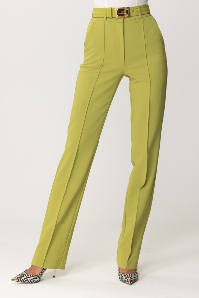 Elisabetta Franchi  Trousers with logoed belt PA01736E2 OLIVE OIL