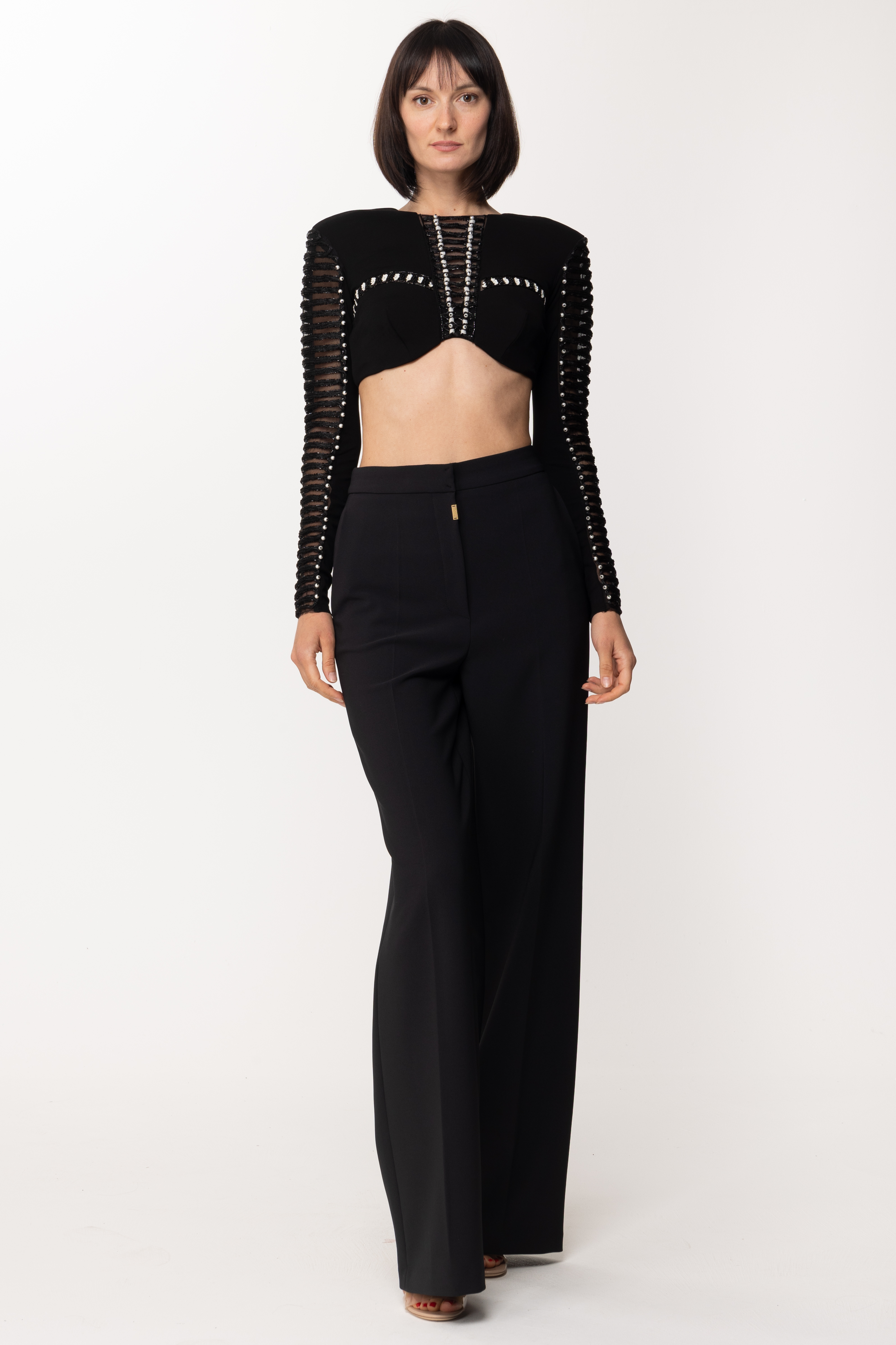 Preview: Elisabetta Franchi Crop top with ethnic embroidery Nero