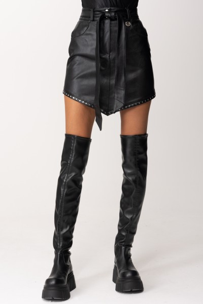 Gaelle Paris  Leather miniskirt with studs and belt GBDP18755 NERO