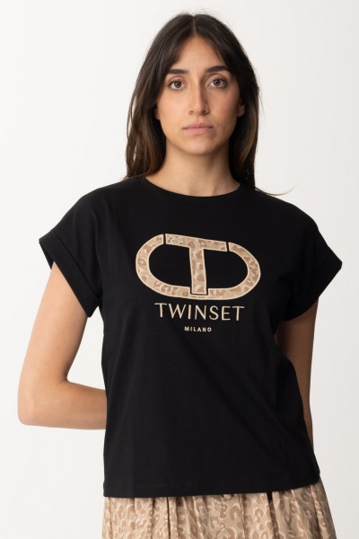 Twin-Set  T-shirt con ricamo logo Oval T 241TT2142 NERO