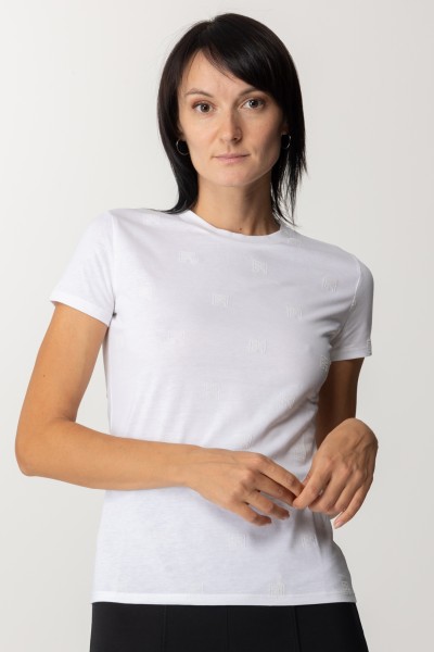 Elisabetta Franchi  T-shirt ze flokowanym nadrukiem z logo MA02036E2 GESSO