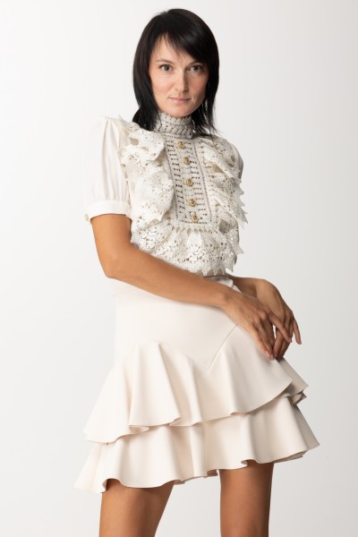 Elisabetta Franchi  Mini abito combinato con pettorina crochet AB40736E2 BURRO