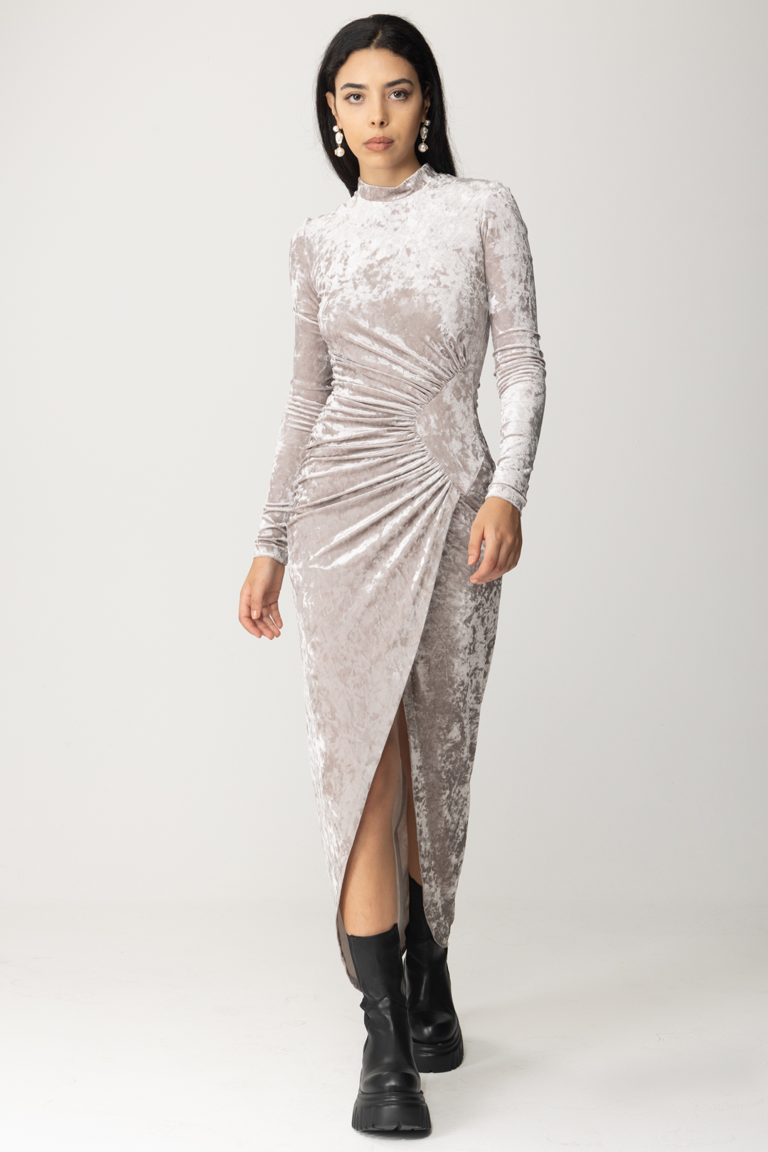 Preview: Aniye By Zoe chenille long dress with slit HOT GRAY