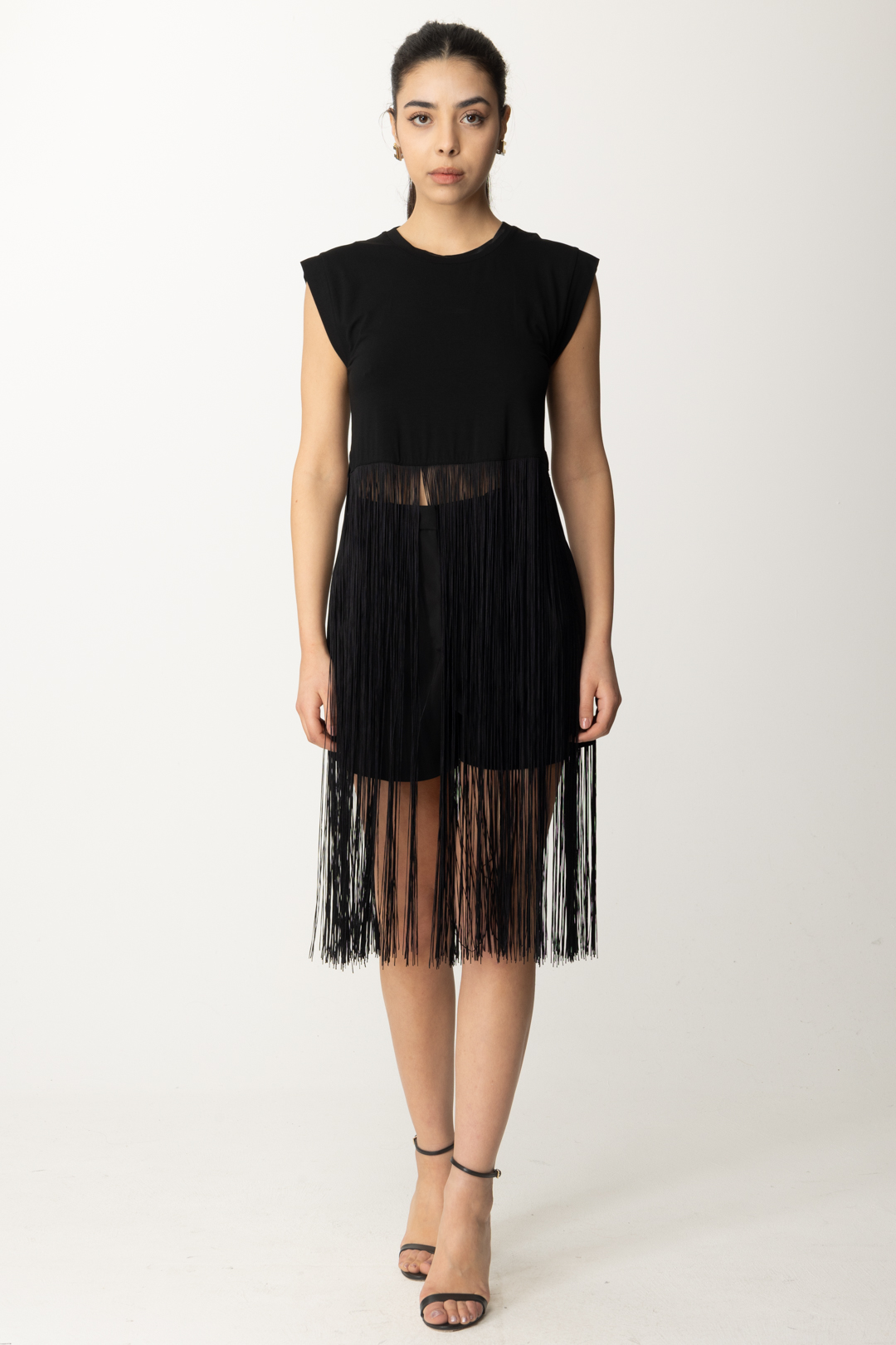Preview: Patrizia Pepe Bustier top with long fringes Nero