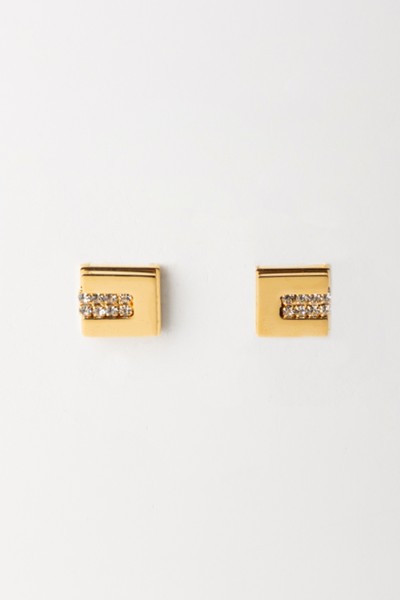 Elisabetta Franchi  C-shaped Cube Earrings with Rhinestones OR39K41E2 ORO GIALLO