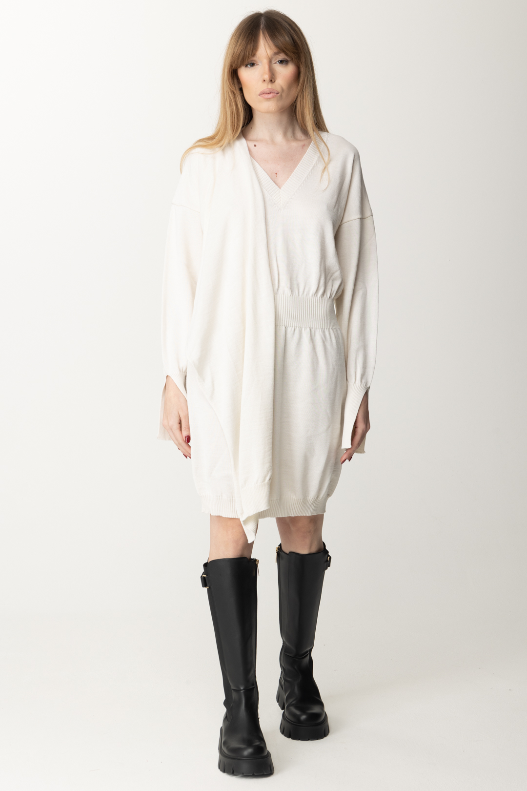 Preview: Simona Corsellini Knit dress with scarf WHITE