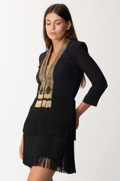 Elisabetta Franchi  Sukienka mini z podwójnej krepy z haftem cekinowym AB50137E2 NERO