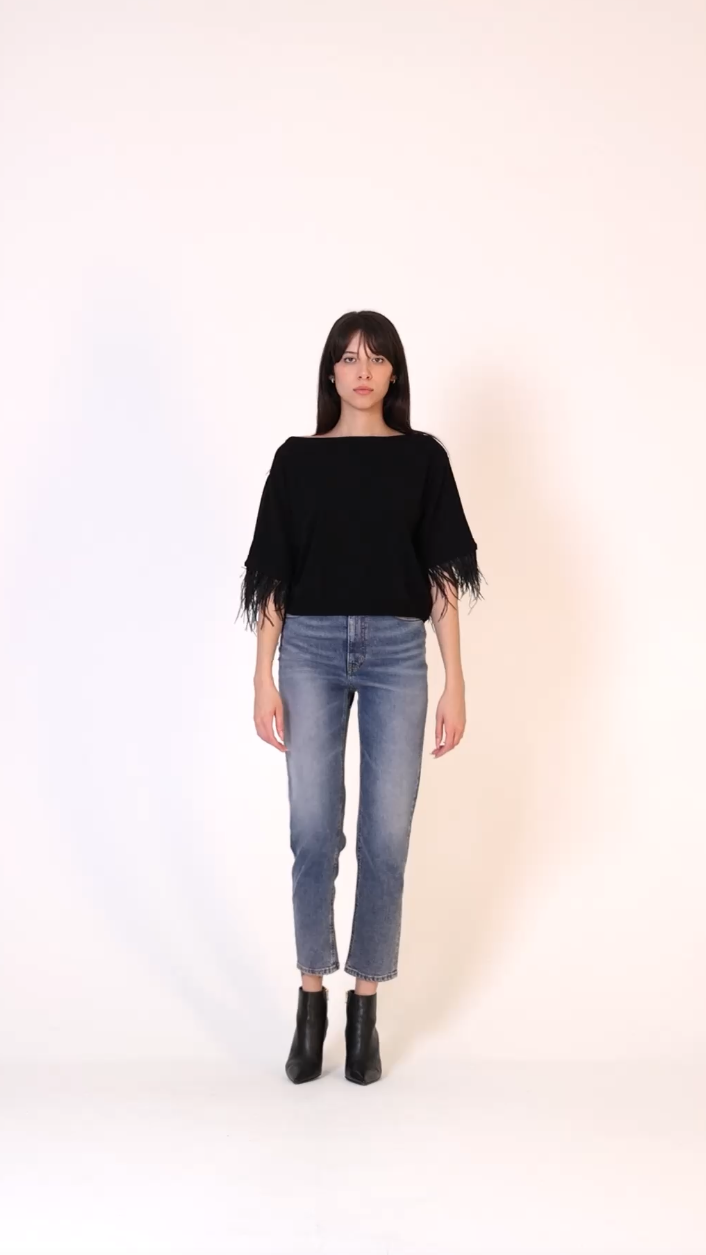 Preview: Twin-Set Three-quarter sleeves sweater with feathers Nero