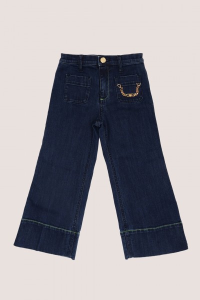 ELISABETTA FRANCHI BAMBINA  Wide-leg jeans with neon stitching EFPA191CDS0454005 BLU