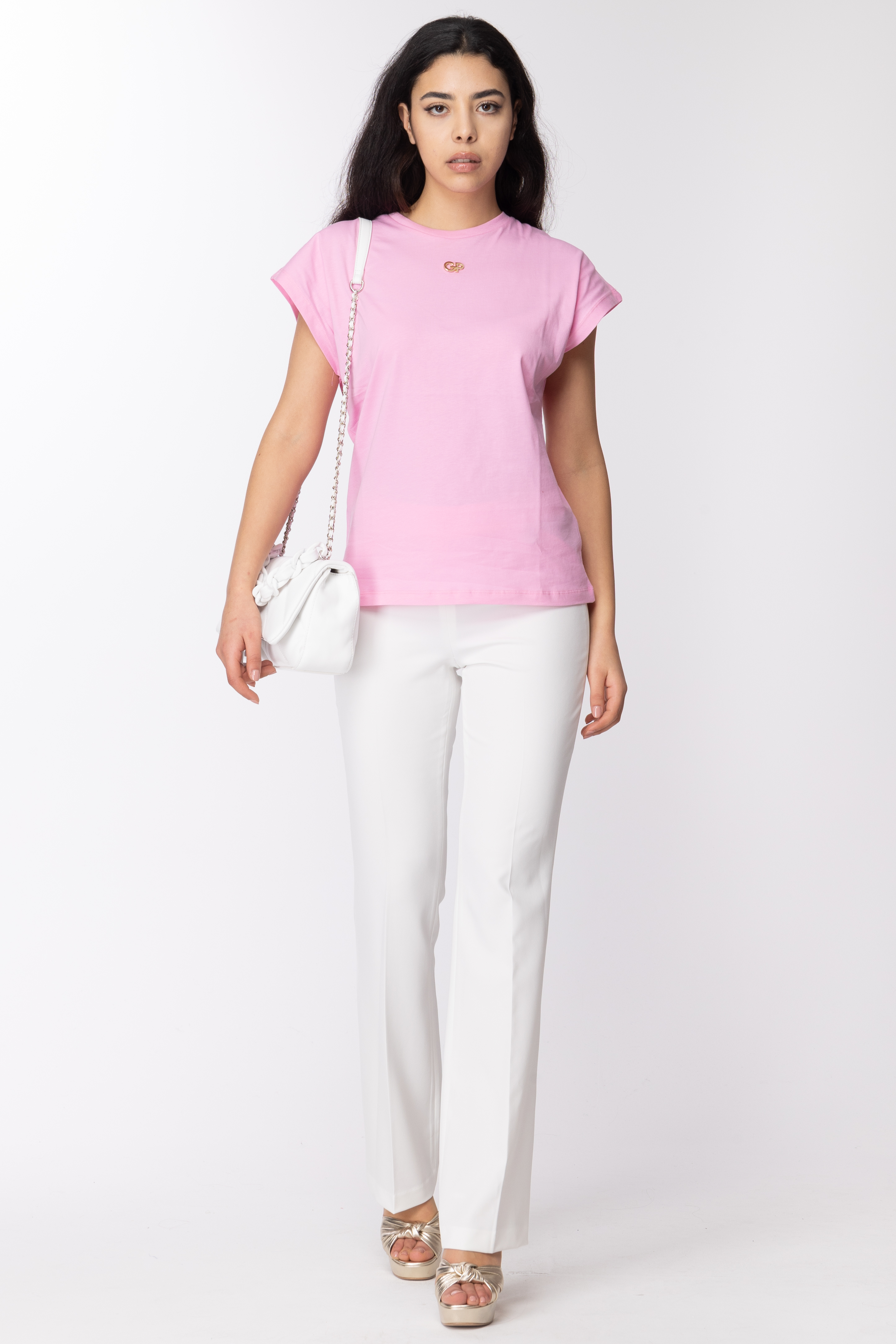 Anteprima: Gaelle Paris T-shirt con placchetta logata ROSA BONBON