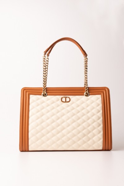 Twin-Set  Quilted Horizontal Tote Bag 231TD8093 CUOIO