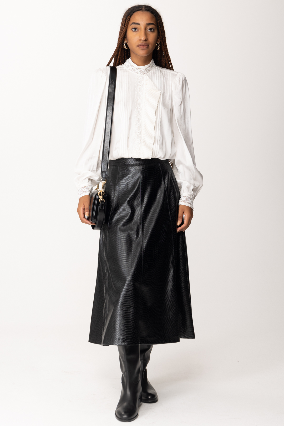 Preview: Twin-Set Animal-textured midi skirt Nero